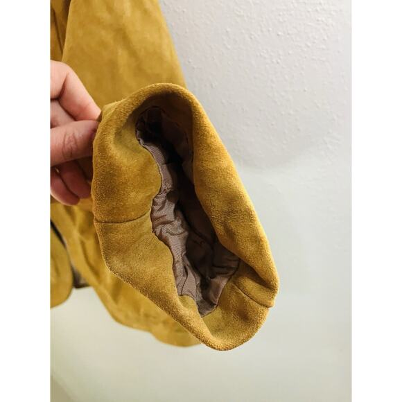 Vtg Suede Leather Jacket Structured Open Blazer Tan/Camel women SZ Med JORDACHE - Picture 12 of 13